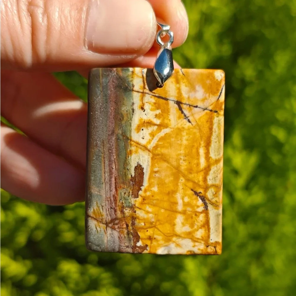 Sterling silver 925 stamped Polychrome‎ Jasper Pendant 1405